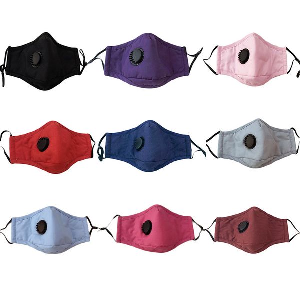 cotton face mask blue pink black dustproof filter adult breathing washable valve cloth anti-dust masks solid colors HWD9783