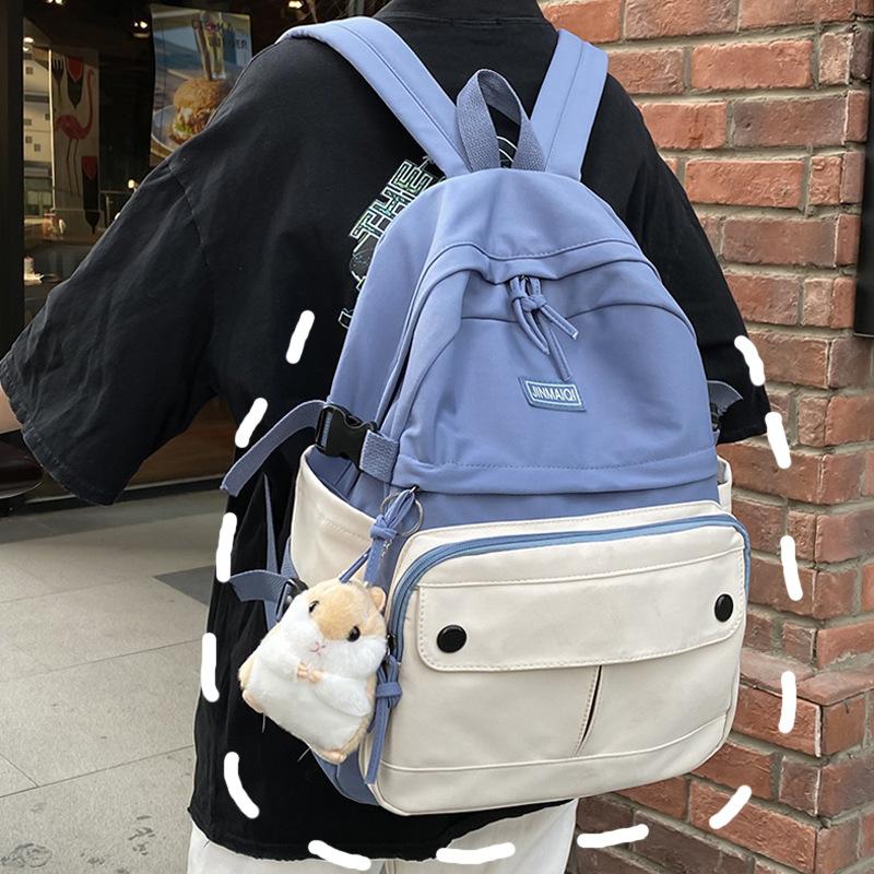 School Bags Cute Preppy Backpacks Women Patchwork Casual Simple Retro Harajuku Schoolbags Students Couples Ins Waterproof Backpack