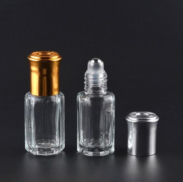 Wholesale 3-6-10-12 ML Octagonal Glass Bottle with Gold Lid, Aroma Roll on Bottle, Perfume Roller Bottles