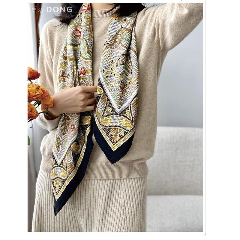 Scarves 18mm Thicken 100% Silk Scarf Women Luxury Wraps Square 35&quot;X35&quot;