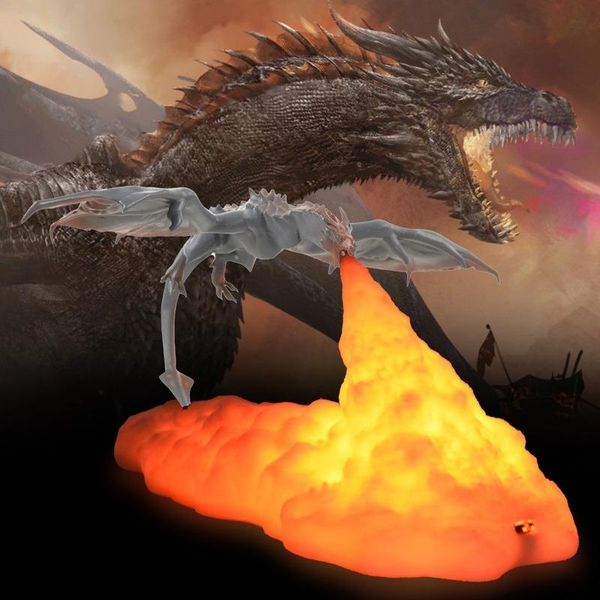Night Lights 3D Fire Dragon Lamp Home Creative Breathing LED Charging Table Gift Magic Children&#039;s Desk