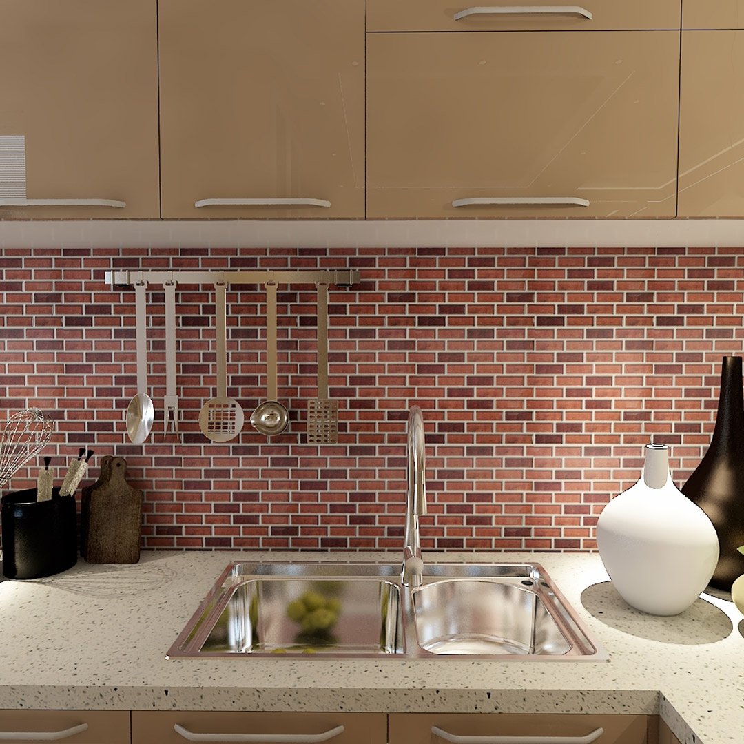 Art3d 30x30cm 3D Wall Stickers Self-adhesive Peel and Stick Backsplash Tile Extra Sticky,Brick Design in Distressed Red for Kitchen Bathroom , Wallp