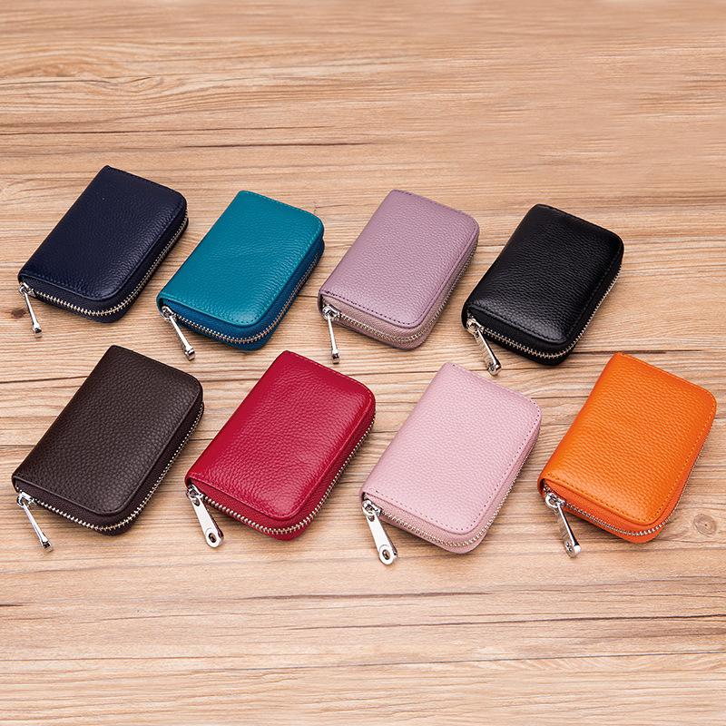 Card Holders Business Holder Zipper Men&#039;s Genuine Cow Leather Rfid Anti-theft Small Coin Purse Women&#039;s Fashion Wallet