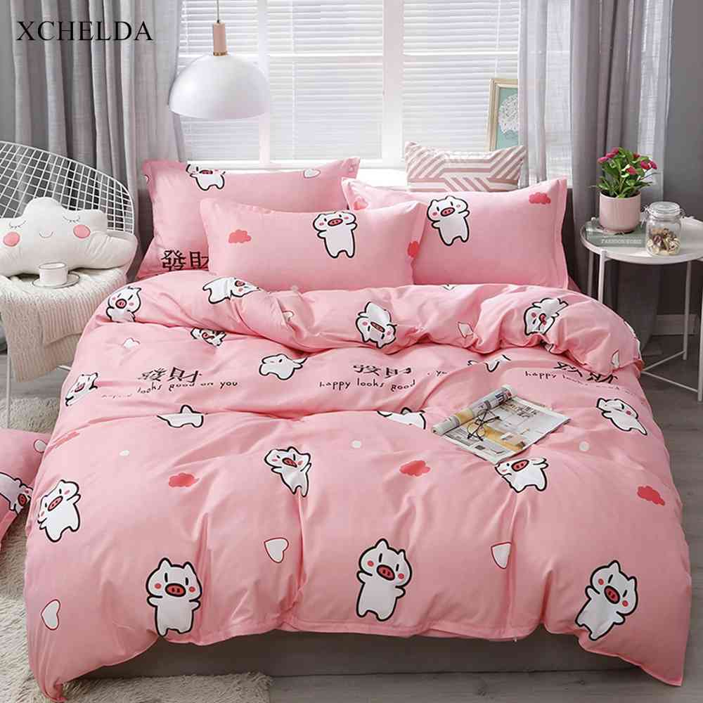 Bedding sets Duvet Cover Set Double Queen King Pink Kawaii Pig Bedspread Adult Single Bed sheet Pillowcases set Family EK36