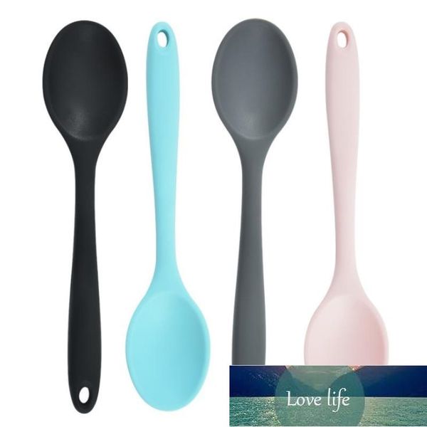 Food Grade Silicone Long-Handled Soup Spoon Tableware Solid Color Spoon Kitchen Silicone Spoon Flatware Utensils Accessories Factory price e