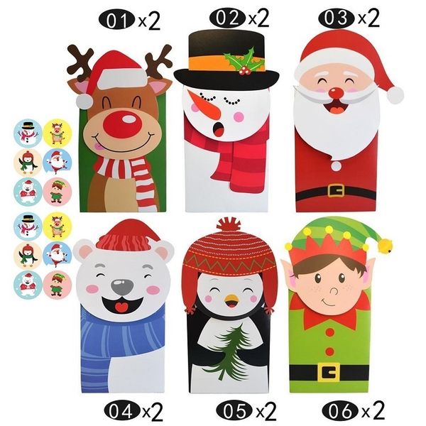 Party Favor Christmas Candy Box large cartoon gift packaging bags holiday paper bag 12pcs-set T2I52682