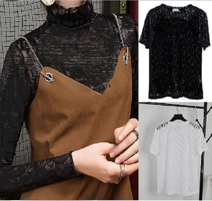 Womens Blouse Elegant Ruffle Blusas hollow out letter shirts t Shirt Top Streetwear Blouses hip hop tops nigntclub party wear evening sheer designer