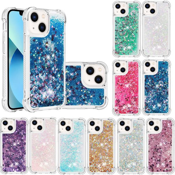 Phone Cases For iphone 13 12 11 mini pro max xr xs 6 7 8 plus 5 5s SE Anti-dirty TPU Protective Shockproof Mobile Case glitter bling liquid