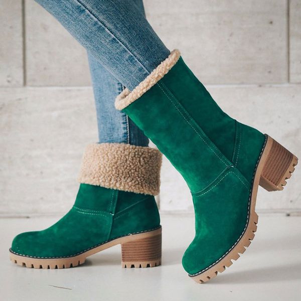 Boots Women&#039;s winter boots in square heels, warm velvet snowshoes with platform, for women RSQK