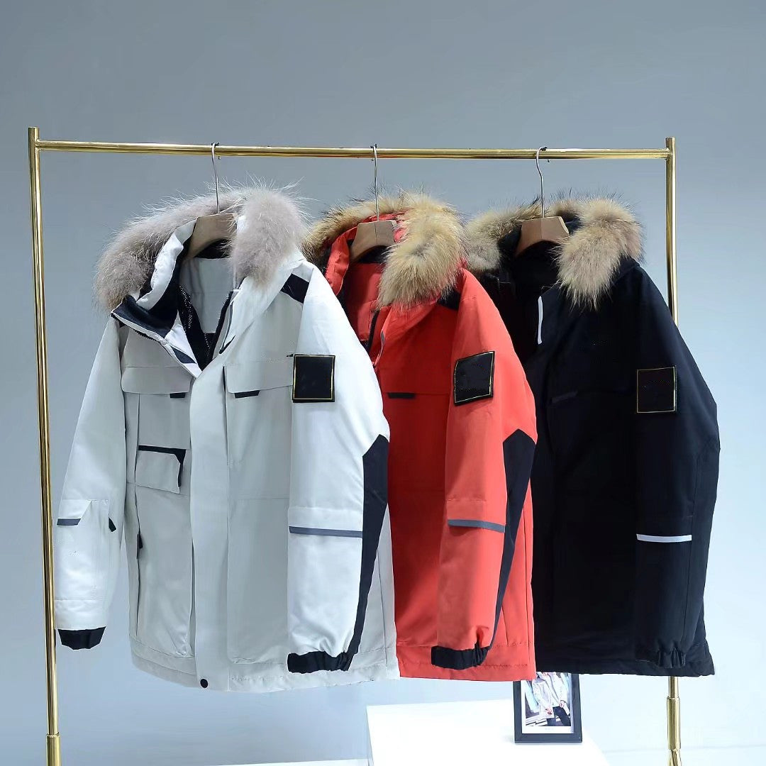 Men&#039;s North Sports Leisure Down Jacket Long Fur Collar Thick Coat Hooded Printing Logo Parka Coats Color Armband Outerwear Face Clothing 588