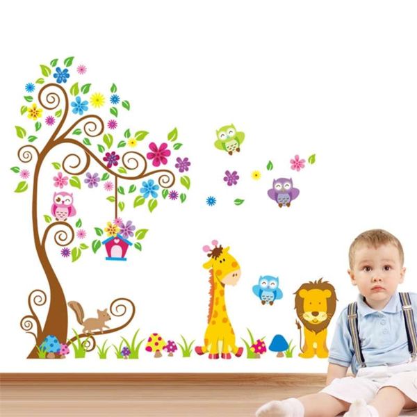 Large Size Trees animals 3D DIY Colorful Owl Wall Stickers Wall Decals Adhesive for kids baby room Mural Home Decor Wallpaper 210929