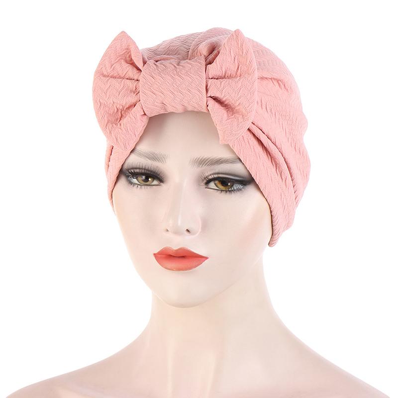 Scarves Muslim Bonnet Big Bowknot Stretch Hijab Turban Hat For Women Solid Color Head Wrap Beanies Pullover Hair Accessories