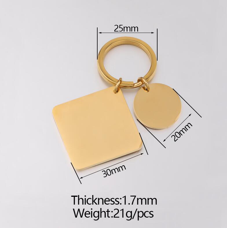 Keychains 100% Stainless Steel Square & Round Charm Blank For Engrave Metal Tag Keyring Mirror Polished Wholesale 10pcs