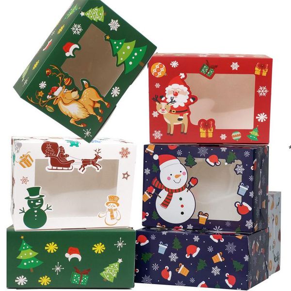 Cardboard Portable Christmas Gift Box Party Favor Holders Candy Box Cookie Boxes With Snowman Santa Claus Gift Card JJD9946