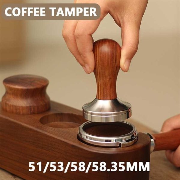 51-53-58-58.3MM Coffee Tamper 304 Stainless Steel Powder Hammer Handle Flat Base Espresso Accessories Barista 211008