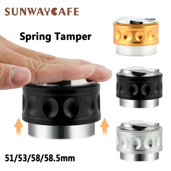 51-53-58-58.5mm Coffee Tamper Stainless Steel Double Headed Base Espresso Elasticity Adjustable Powder Hammer ware 211008