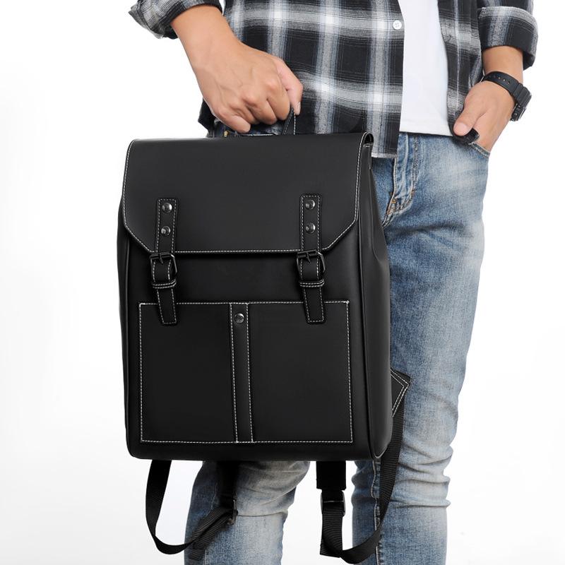 Backpack Men Korean Street Fashion Crazy Horse PU Leather Senior High College School Bag European And American Backpacks