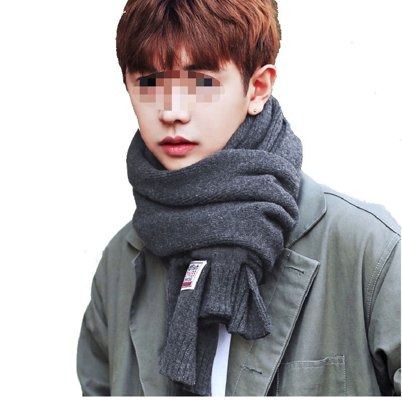 Men&#039;s Scarf Winter Students&#039; Scarves Versatile Knitted Cashmere Imitation Long Thickened Solid Color Bib Trendy Accessory Leisure Knitting