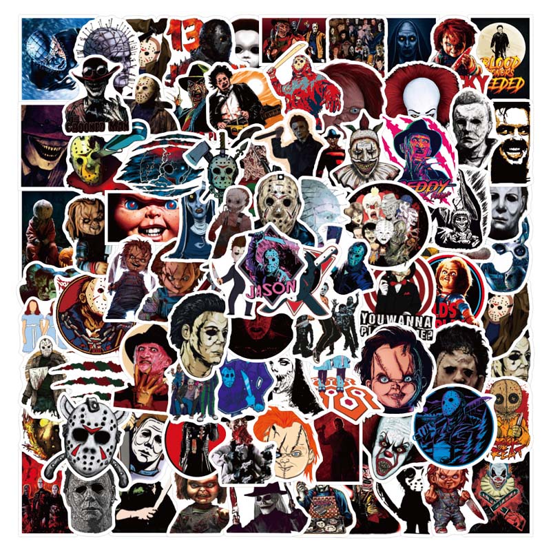 100PCS Vehicle Horror Movie Stickers Laptop Freday Childs Play Decals Skateboard Guitar Suitcase Freezer Motorcycle Graffit DIY Cartoon Kid Gift Sti