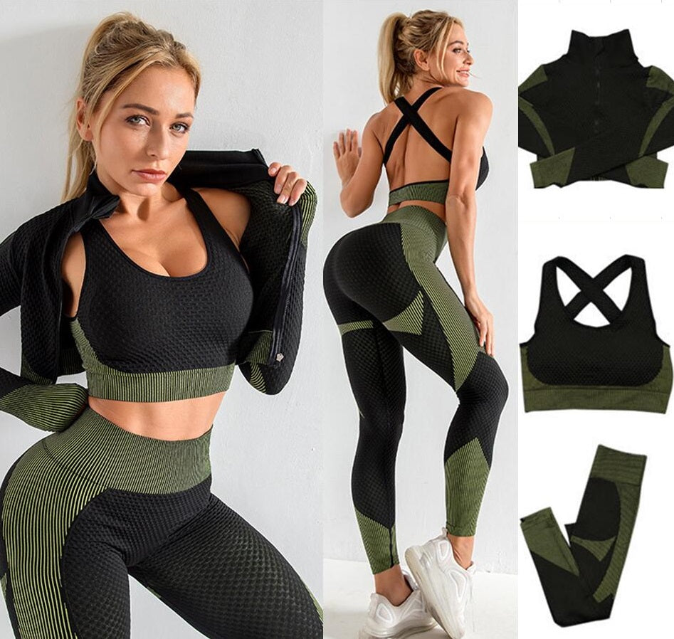 Womens Tracksuits Gym wear sports leggings Designer grils Yoga Suit long sleeve jacket coat bra pant Sportwear Fitness 3 piece set workout Sport Clo