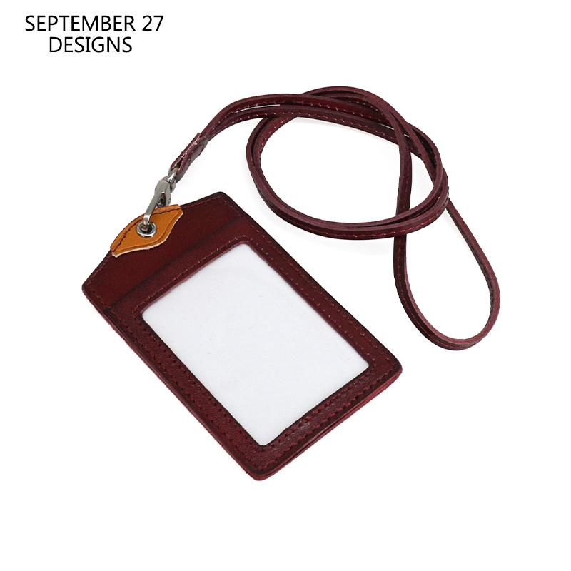 Card Holders Fashion ID Badge Case For Office Work Genuine Leather Luxury Cowhide Simple Neck Lanyard Vertical Identity Bus Bag