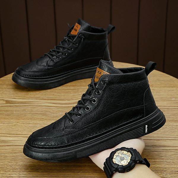 Martin Men&#039;s Winter British Casual Work Clothes Boots Black Waterproof High Top Leather Shoes Versatile