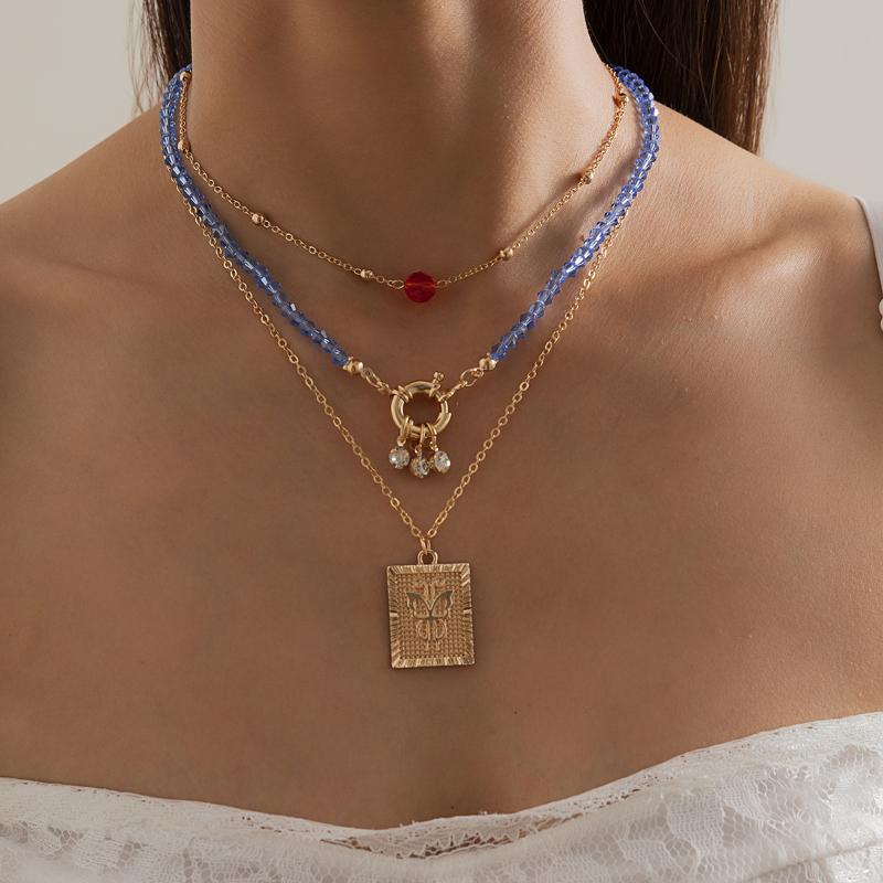 Pendant Necklaces Fashion Rhinestone Tassel Butterfly Pendants Blue Crystal Bead Mix And Match Metal Chains Necklace Set For Women Choker Je