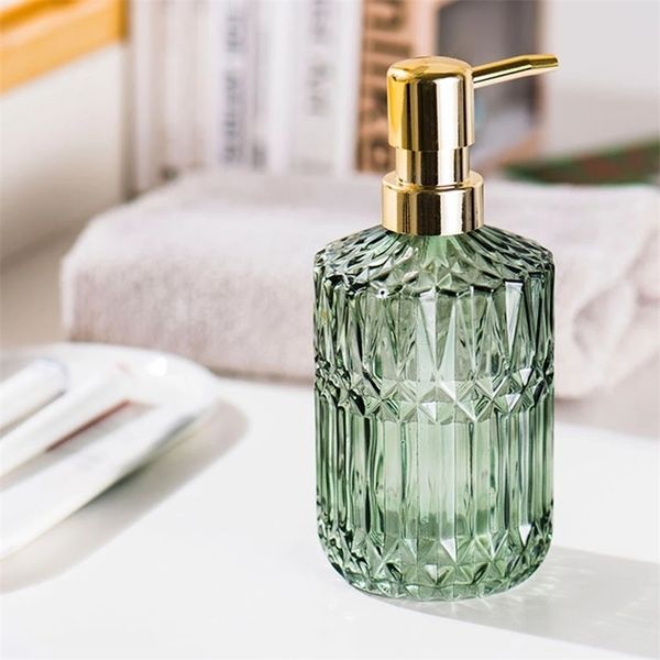 390ml Soap Dispenser Chic Glass Refill Empty Bottle Home el Bathroom Conditioner Hand Soap Shampoo Bottle Detergent Container 211130