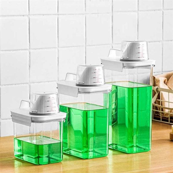 Multi-Use Laundry Powder Detergent Dispenser Food Grains Rice Storage Container Pour Spout Measuring Cup Detergent Box 211130