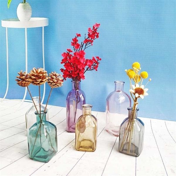 Colorful Glass Vase Transparent Simple Bottle Table Crafts Ornaments Home Decoration Accessories Flower Vases For Homes 211215