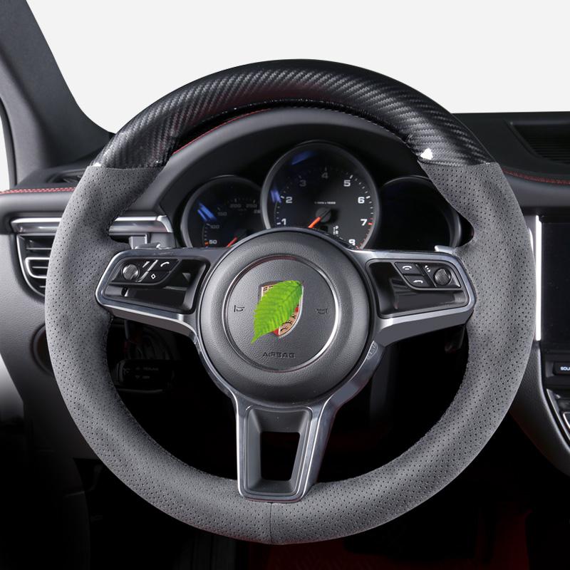 Real Alcantara Steering Wheel Cover For Porsche Taycan 3 Panamera Macan Cayenne 718 911 9YA 971 Carbon Fible Suede accessories