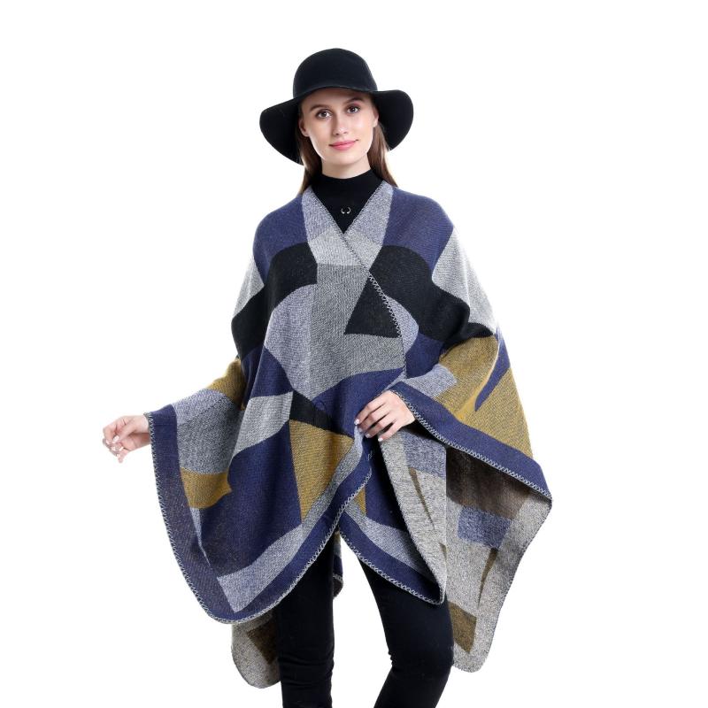 Scarves Autumn Winter Plus Size Warm Plaid Ponchos And Capes For Women Oversized Shawls Wraps Cashmere Pashmina Femme Bufanda