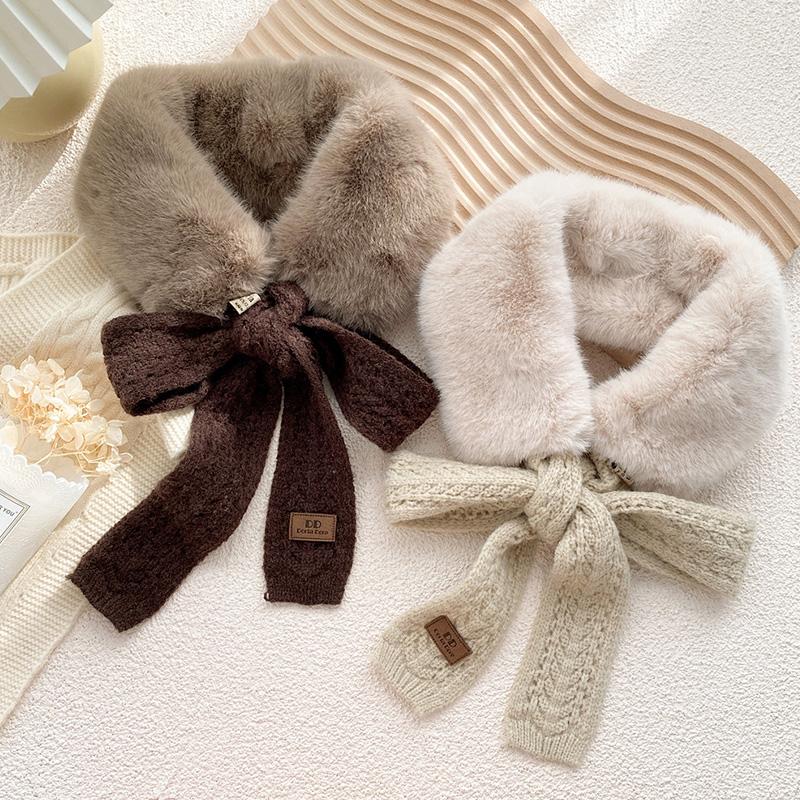 Scarves Winter Thick Warm Faux Fur Scarf Women Plush Neck Collar Knitted Femme Designer Neckerchief Shawl Wrap Outdoor