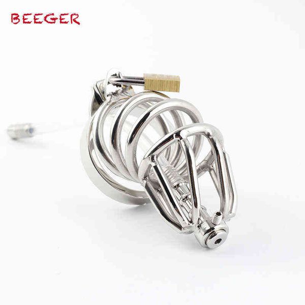 NXYCockrings BEEGER Stainless Steel Chastity Cage with Urethral Insert long cock cages chastity devices length 60mm. 1124