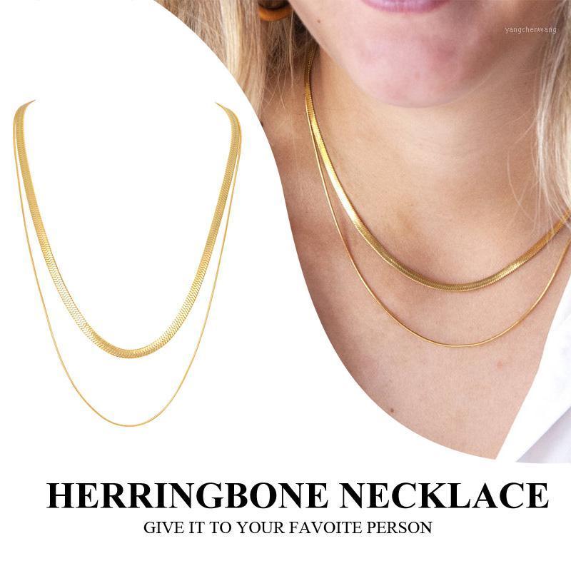 Chains Herringbone Choker Necklace, Layered Snake Chain Necklace For Women ,stainless Steel No Fade Stacked Minimalism Jewerly