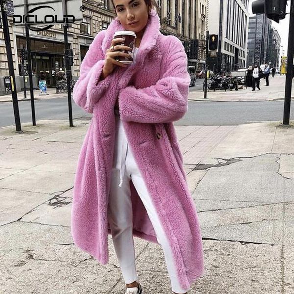Women&#039;s Fur & Faux Pink Long Jacket Coat Women Winter Thick Warm Oversized Overcoat Lambswool Coats Chunky Outerwear 2022