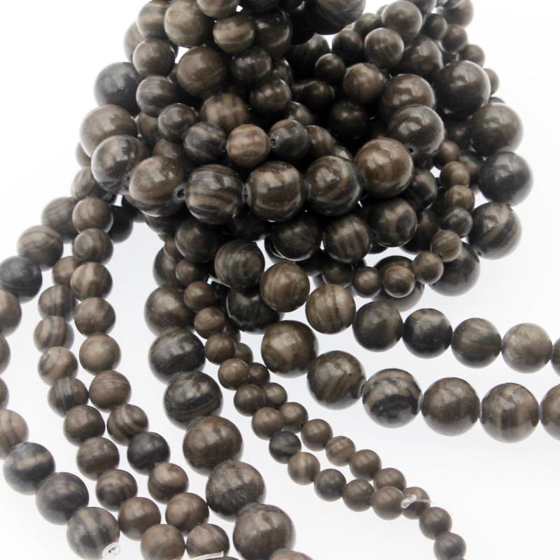 Other Bulk Wholesale Smooth Black Wood Grain Natural Stone Beads Round Loose 4mm 6mm 8mm 10mm 12mm For Jewelry Making Bracelet
