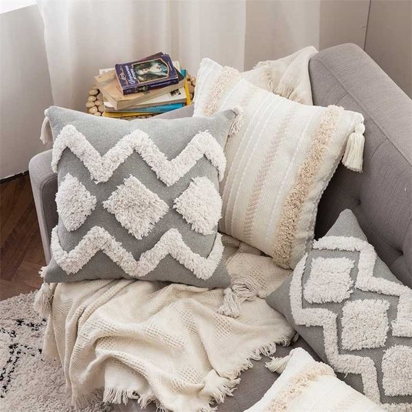 Lace Tassel Tufted Pillowcase Home Decoration Bohemian Style Cushion Headboard Sofa Pillow Set 211203