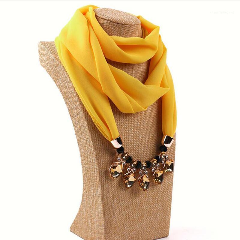 Scarves Fashion Designer Decorative Jewelry Necklace Crystal Beads Pendant Scarf Women Foulard Femme Head Hijab Scarfs1