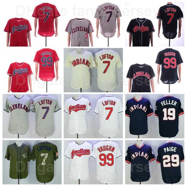 Retro Baseball 99 Rick Vaughn Jersey Retire 7 Kenny Lofton 19 Bob Feller 29 Satchel Paige Pullover Cooperstown Flexbase Navy Blue White Red