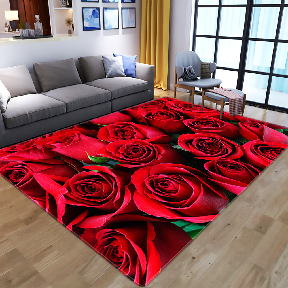 3D Rose Flower Living Room Bedroom Dining Carpet Anti-slip Red Carpet Doorway Mat Rugs Art Rubber Backing Floor Mats Rectangle Indoor Rug Floor Mat