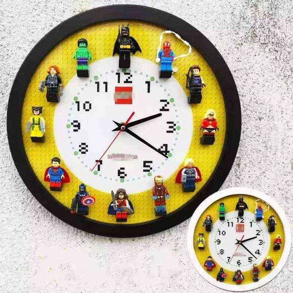 Home Living Room Decor Wall Clock 3D Building Blocks Superhero Wall Decorate Kid Children Bedroom Room Decoration Wall Watch X250107