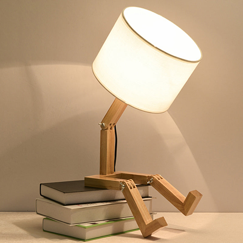 Robot Shape Wooden Table Lamp Modern Cloth Art Wood Desk Table Lamp Decor Luminaires Parlor Study Bedroom Night Light