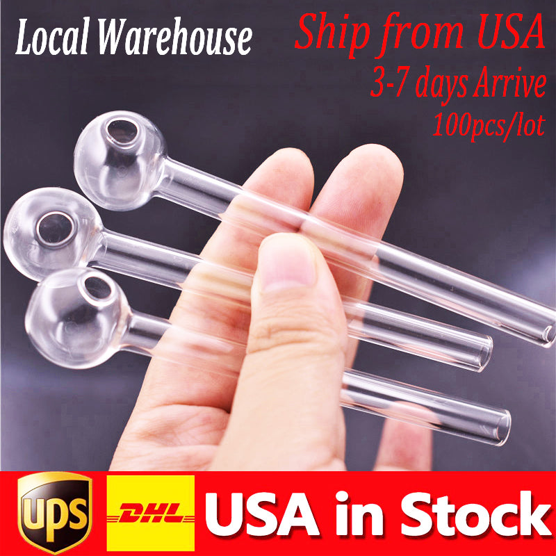 100pcs-lot Great Pyrex hookah Glass Oil Burner Smoking Pipe thick clear tube nail somking pipes water pipes STOCK IN USA