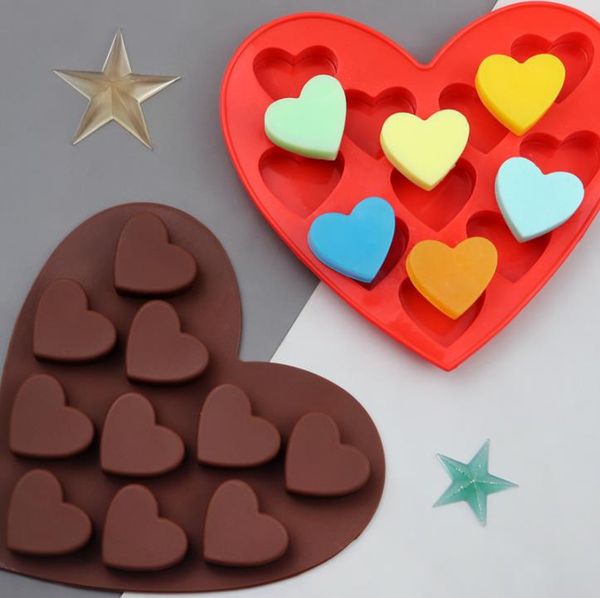 Baking Moulds10 Even Silicon Baking Dishes Chocolate Mould Heart Shape DIY Cake Mold Love Ice Tray Jelly Soft Candy Molds Soap Bake Kitchen