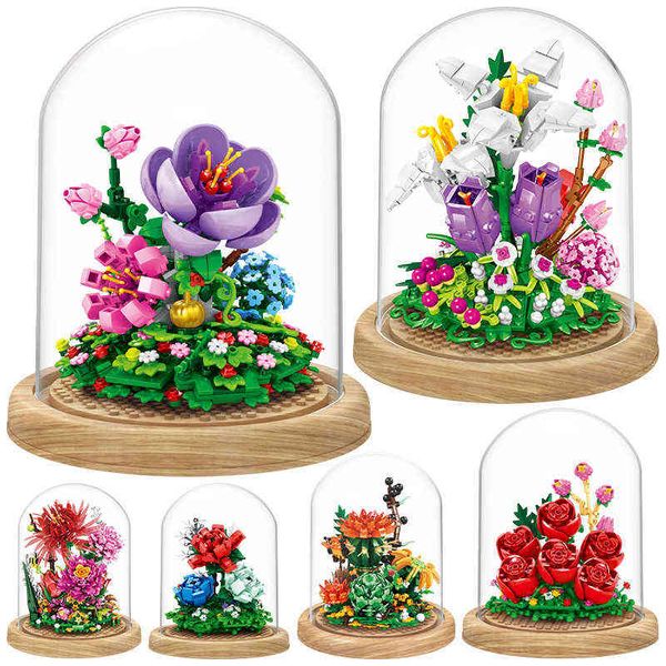 City Mini Immortal Flower Ornament Model Building Blocks Friends Rose Home Decoration DIY Bricks Toys for Girls Children Gift Y220214