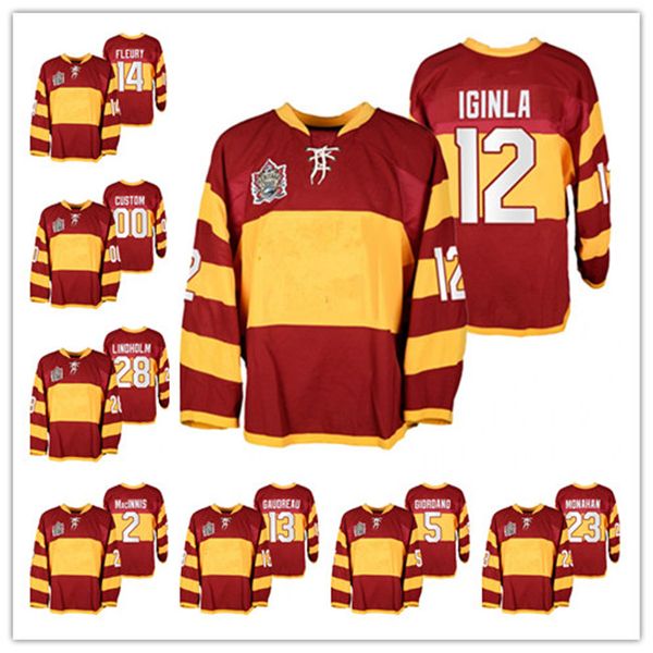 Custom Heritage Classic 2011 Vintage Hockey 12 Jarome Iginla Jersey Al MacInnis Sean Monahan Elias Lindholm Johnny Gaudreau Warm-Up Hockey J
