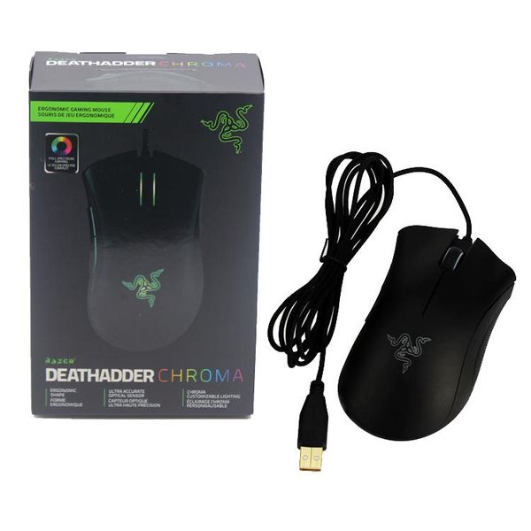 Hot Razer Deathadder Chroma USB Wired Mice Optical Computer GamingMouse 10000dpi Sensor MouseRazer Mouse Gaming Mice With Retail Package