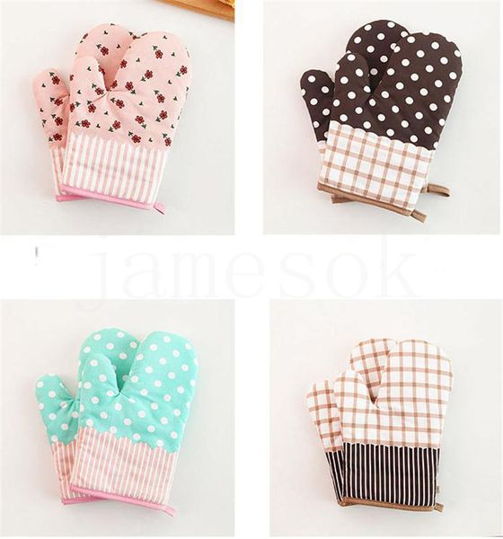 Pastoral style thickened insulation mitts baking polyester cotton wear-resistant microwave oven glove kitchen anti-scalding de233