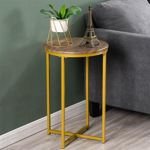 Living Room Furniture Simple Cross Foot Single Layer Wood Grain Edge Several 40.5 Round Gold